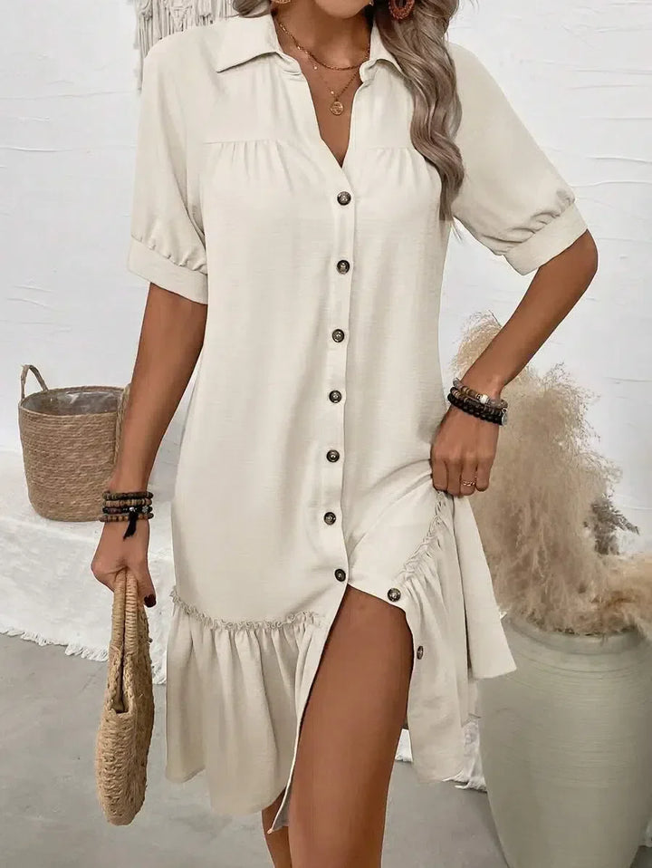 Aliya – Button-Down Ruffle Hem Dress