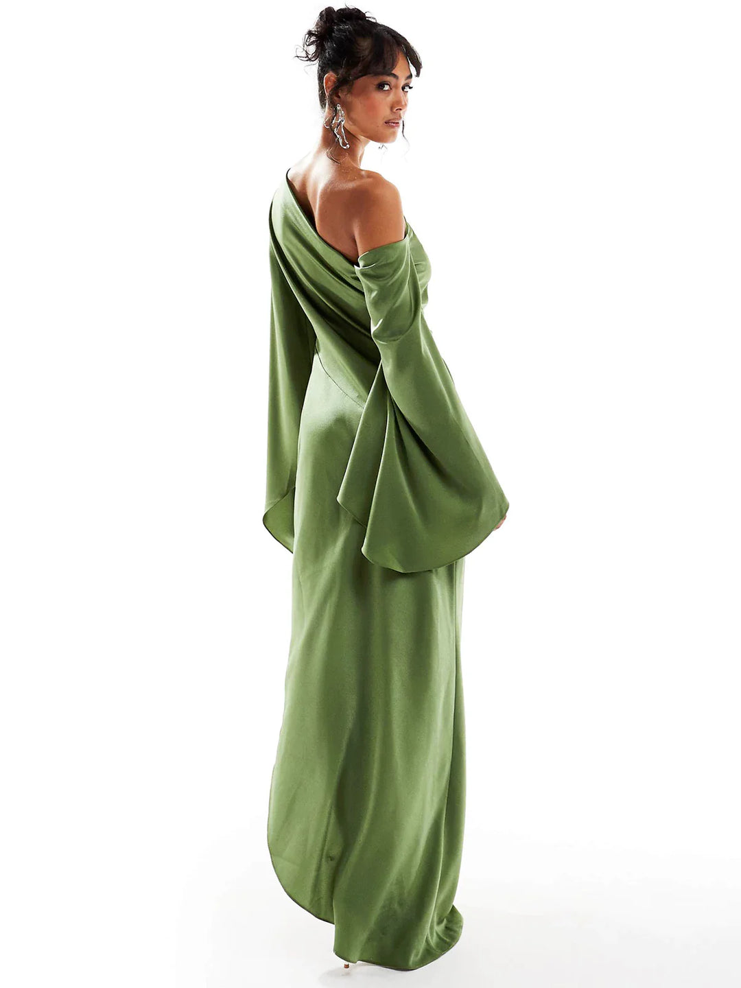Selva -  Asymmetrical Hem Satin Maxi Dress