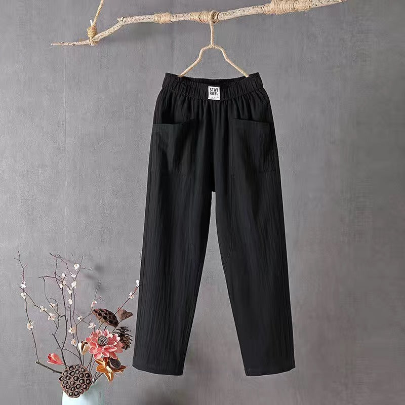 Baya Cotton-Linen Trousers with elastic waist