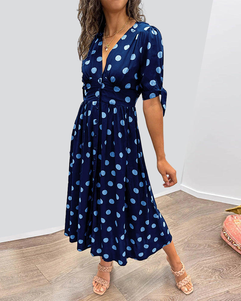 Kate Polka Dot Deep V-Neck Dress