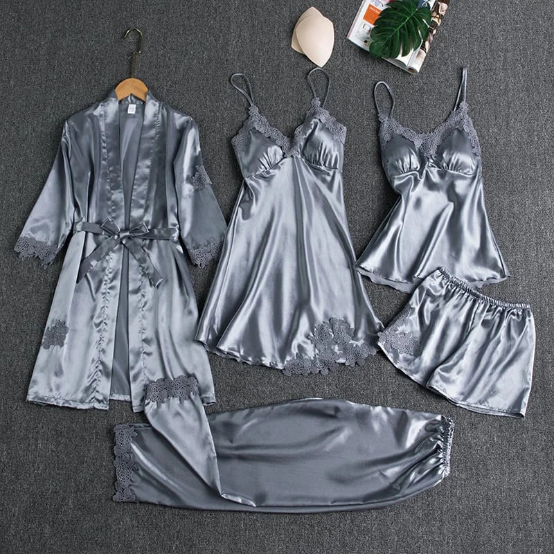Ice Silk - 5-Piece Nightgown Set