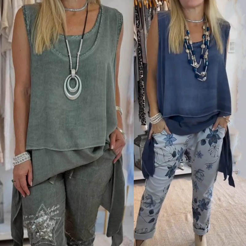 Sheila Set: Sleeveless Top and Printed Trousers