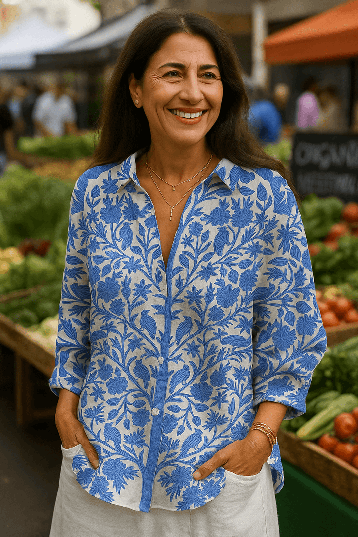 Frederikke | Floral Blue Garden Blouse