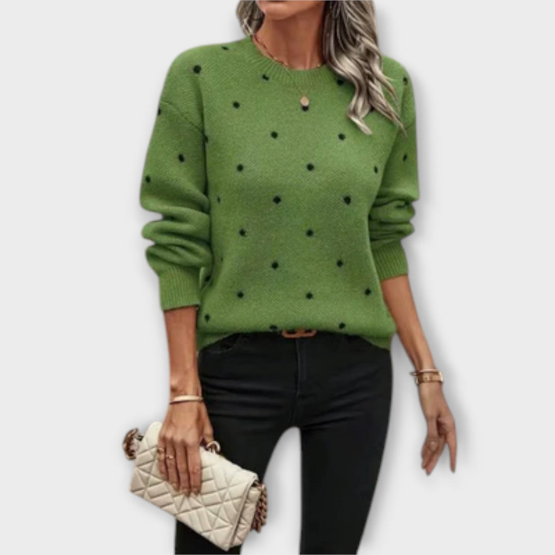 Juna | Polka Dot Patterned Casual Long-Sleeve Knit Sweater