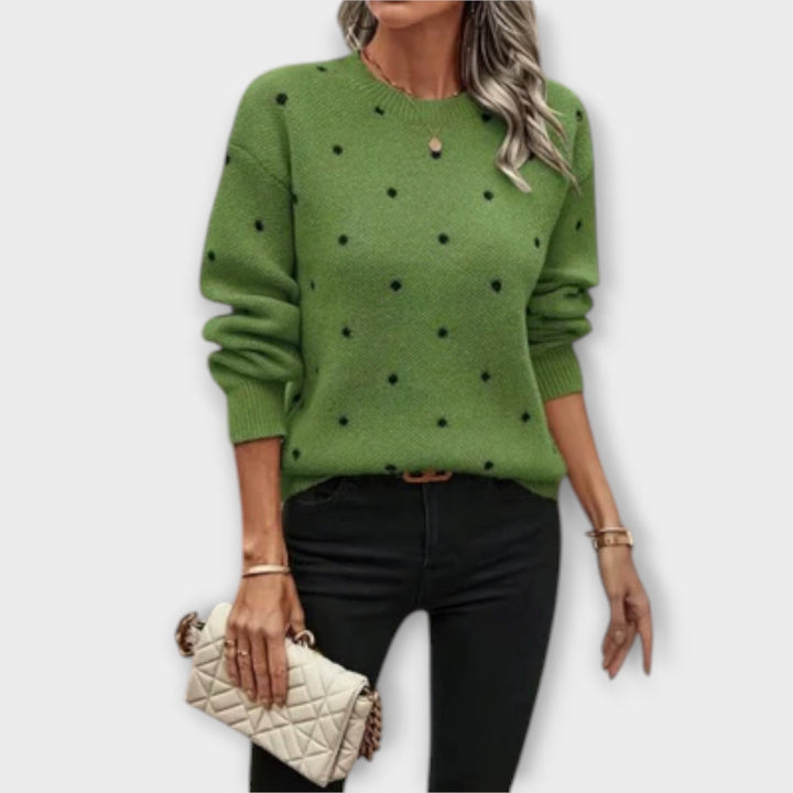 Juna | Polka Dot Patterned Casual Long-Sleeve Knit Sweater