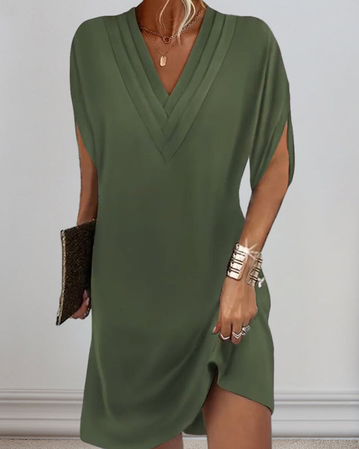 Jamie | Chic Solid-Coloured Dress with Split Sleeves