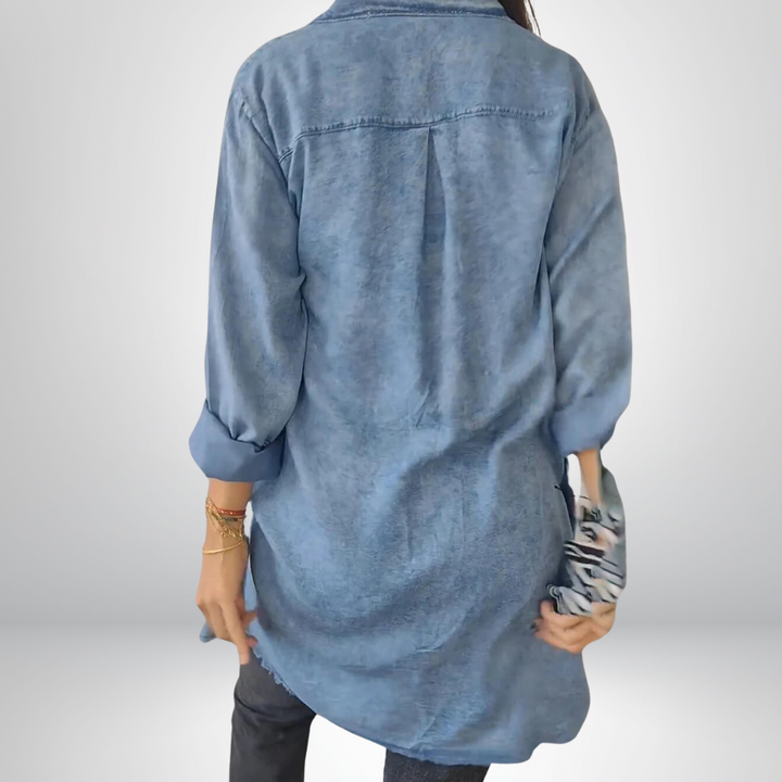 Jeanina® | Chic Long-Sleeved Denim Jacket with Collar - Stylish & Versatile