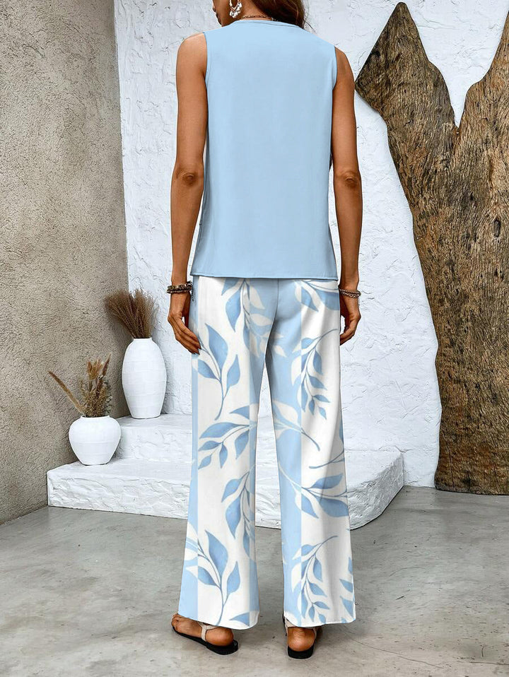 Aralia | Green Plant Print Square Neck Two-Piece Outfit
