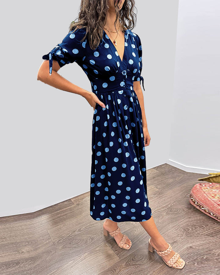 Kate Polka Dot Deep V-Neck Dress