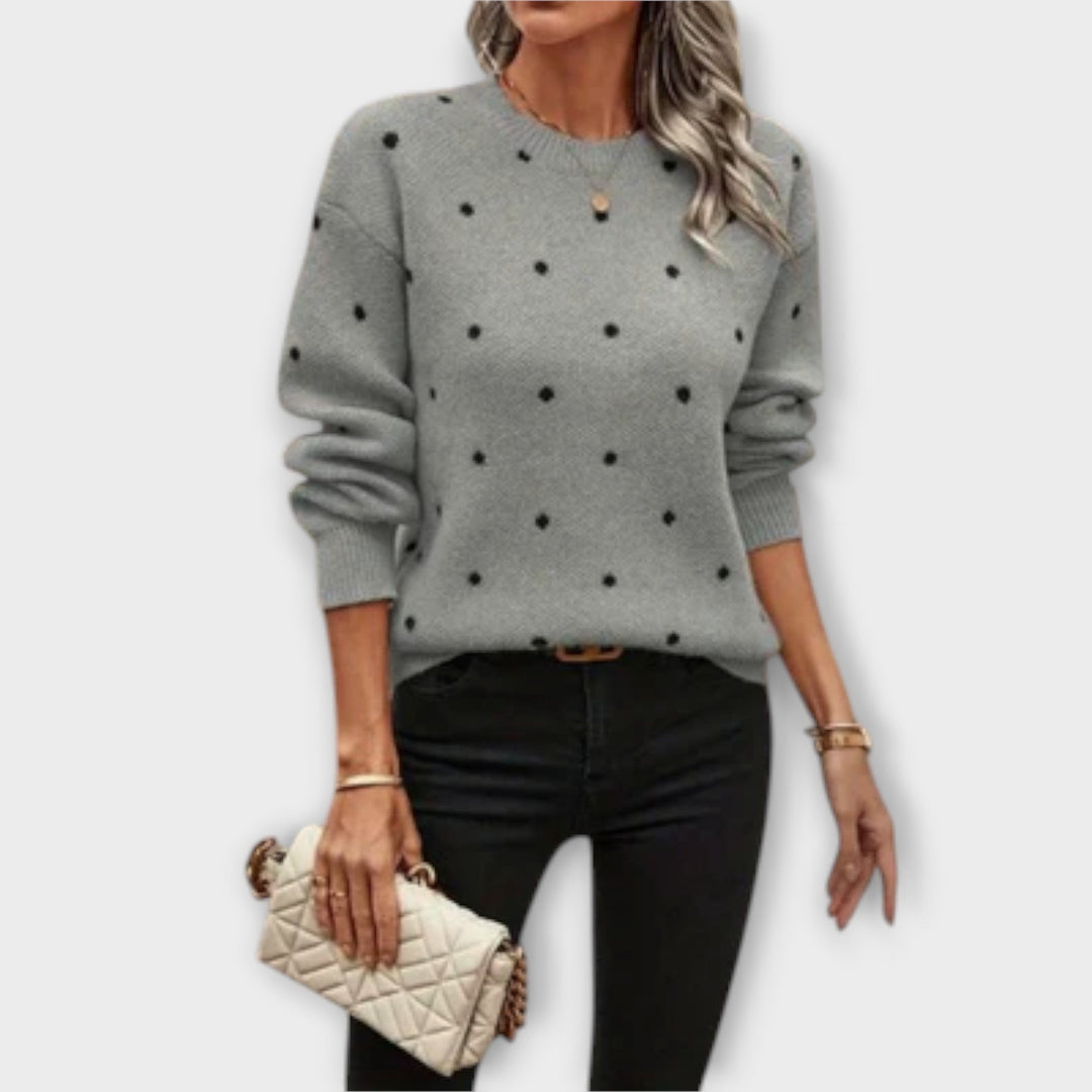 Juna | Polka Dot Patterned Casual Long-Sleeve Knit Sweater