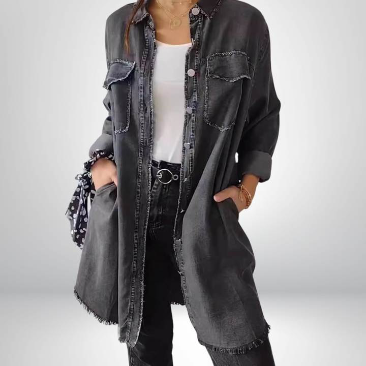 Jeanina® | Chic Long-Sleeved Denim Jacket with Collar - Stylish & Versatile