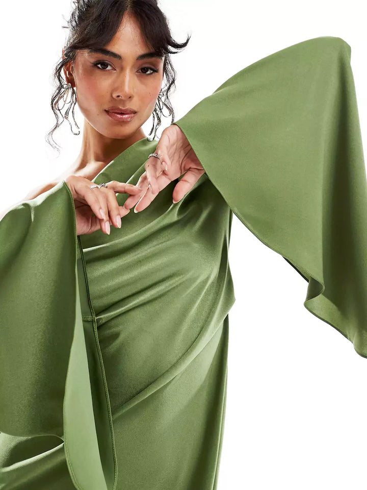 Selva -  Asymmetrical Hem Satin Maxi Dress