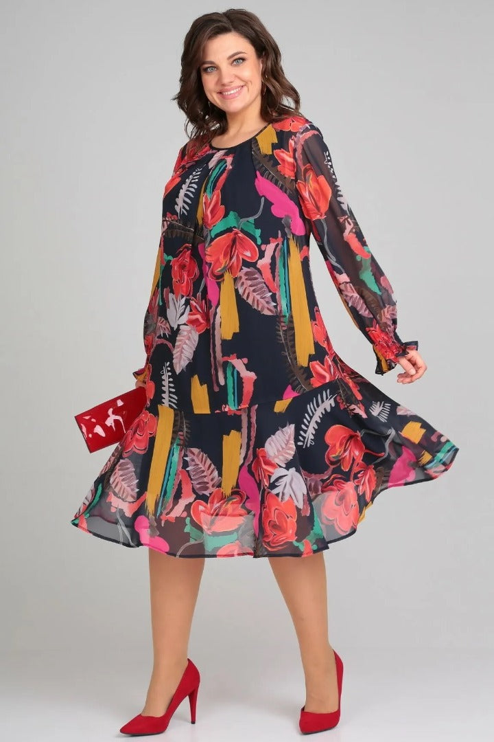 Linda | Midi Dress in Bold Floral Print