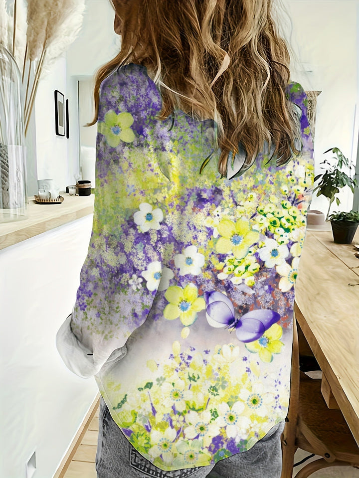 Naomi™ | Long Sleeve Collared Shirt with Floral Print