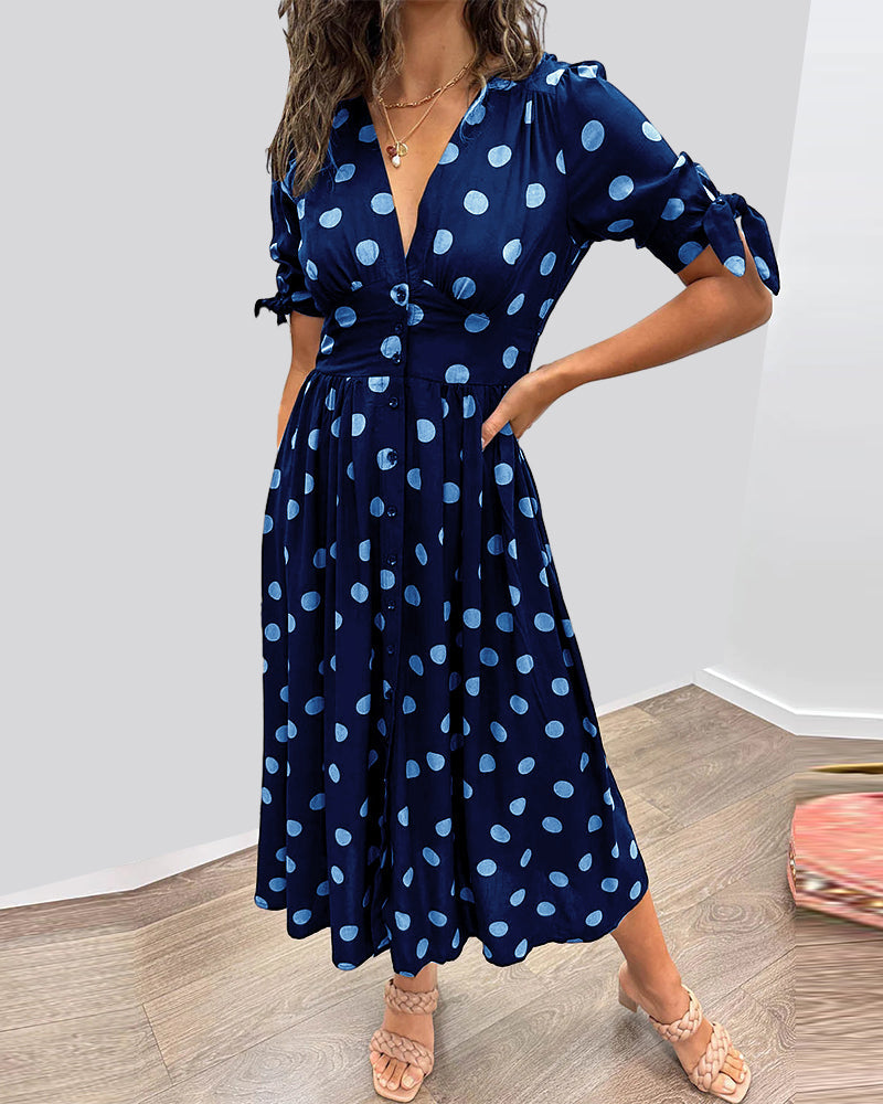 Kate Polka Dot Deep V-Neck Dress