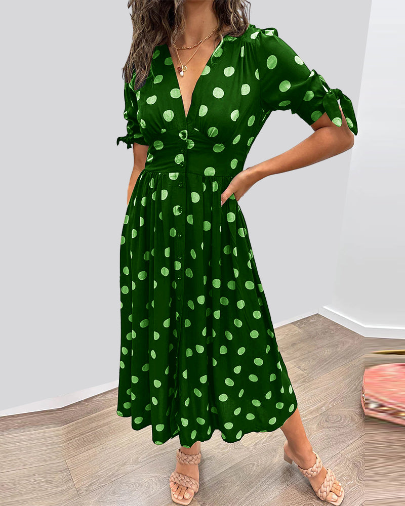 Kate Polka Dot Deep V-Neck Dress