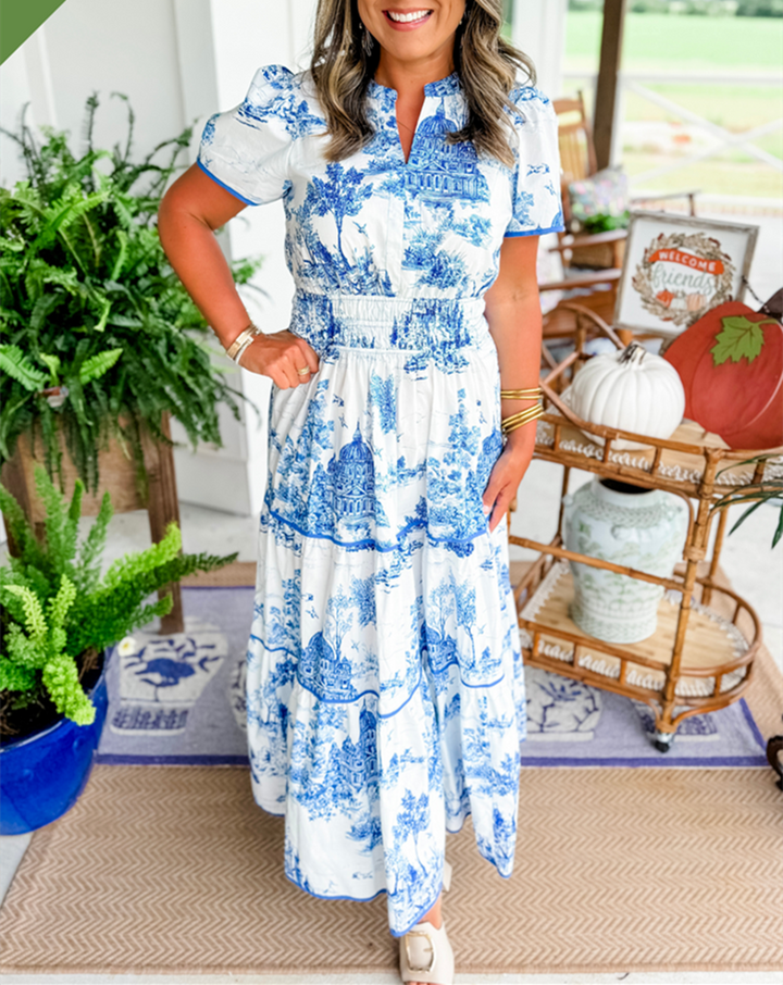 Flori – Ruched Print Tiered Maxi Dress