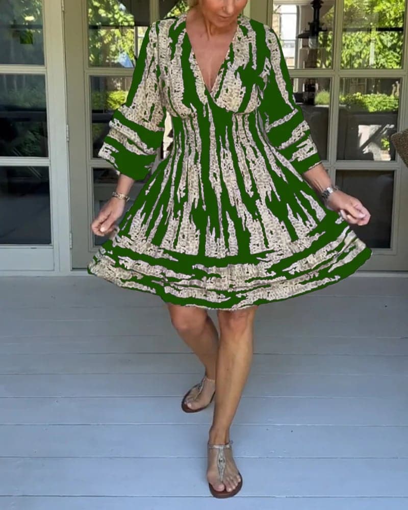 New Mikalya | 2025 Stylish V-Neck Dress with Three-Quarter Sleeves