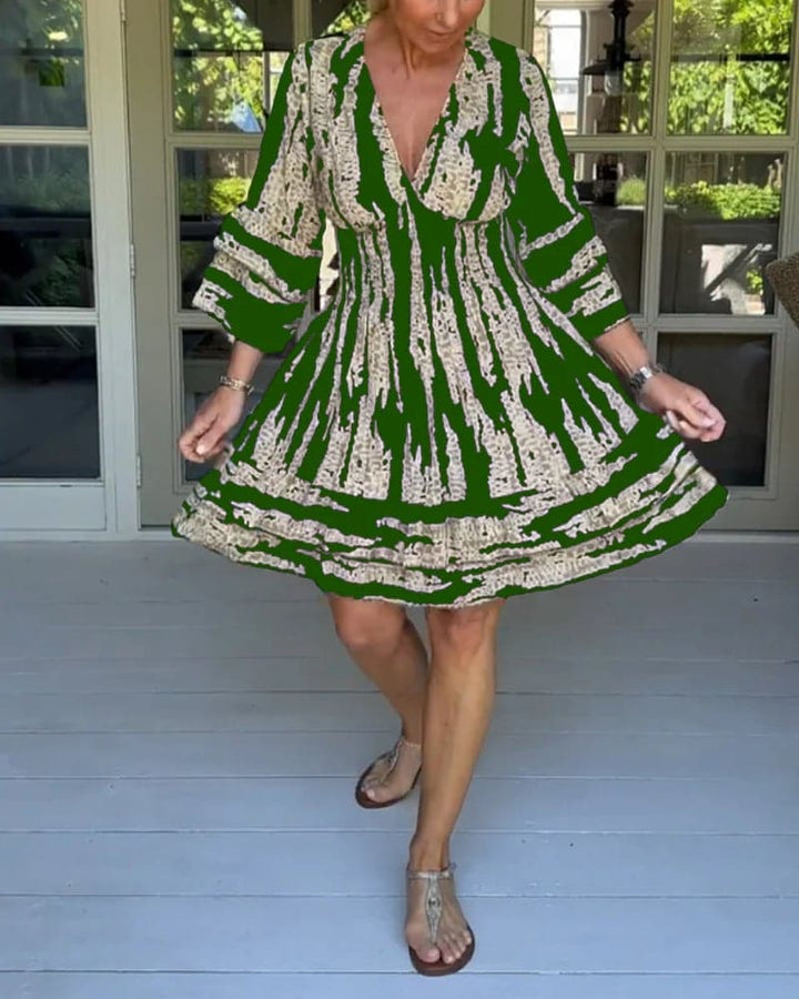 New Mikalya | 2025 Stylish V-Neck Dress with Three-Quarter Sleeves