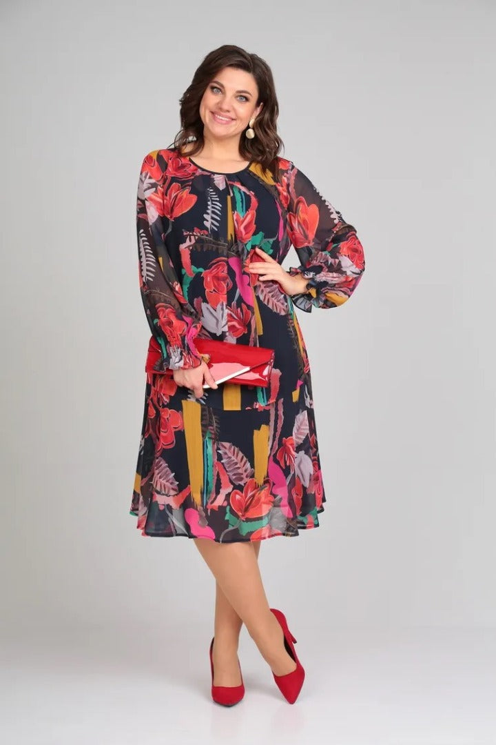 Linda | Midi Dress in Bold Floral Print