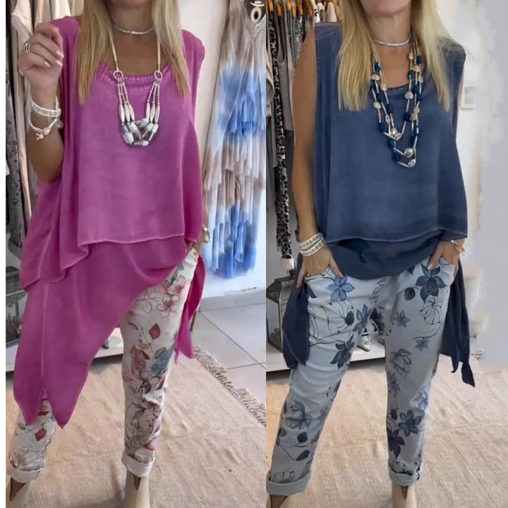 Sheila Set: Sleeveless Top and Printed Trousers