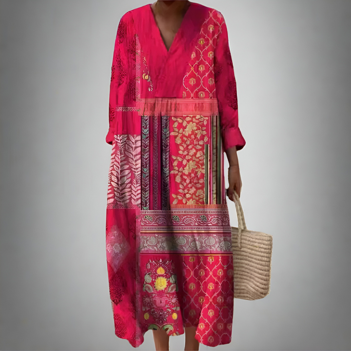 Gwendolyn – Women's Bohemian Patchwork Midi Dress