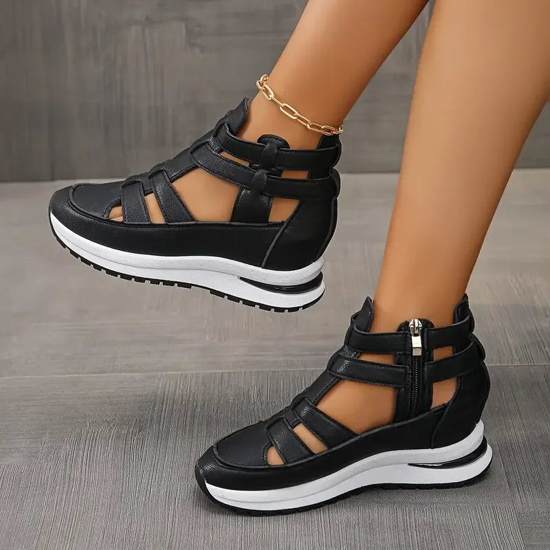 Delina - Chic Lightweight Wedge Sandal Featuring Side Zipper