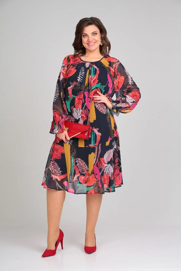 Linda | Midi Dress in Bold Floral Print