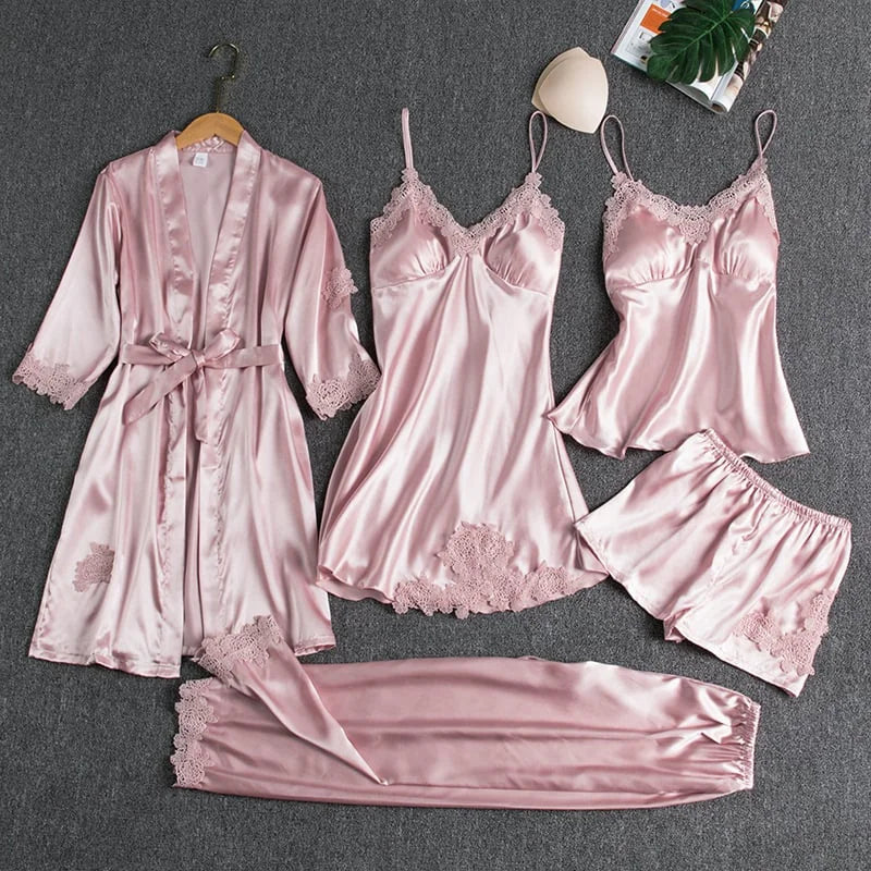 Ice Silk - 5-Piece Nightgown Set