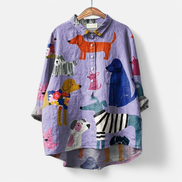 Frida Dog Mama | Stylish Modern Blouse Featuring Artistic Prints