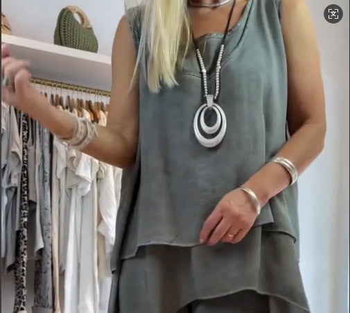 Sheila Set: Sleeveless Top and Printed Trousers