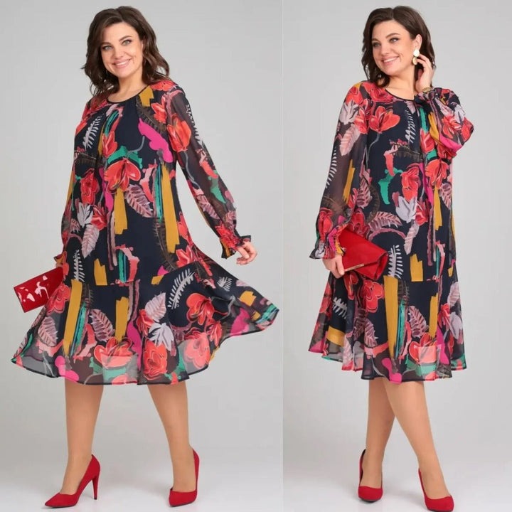 Linda | Midi Dress in Bold Floral Print