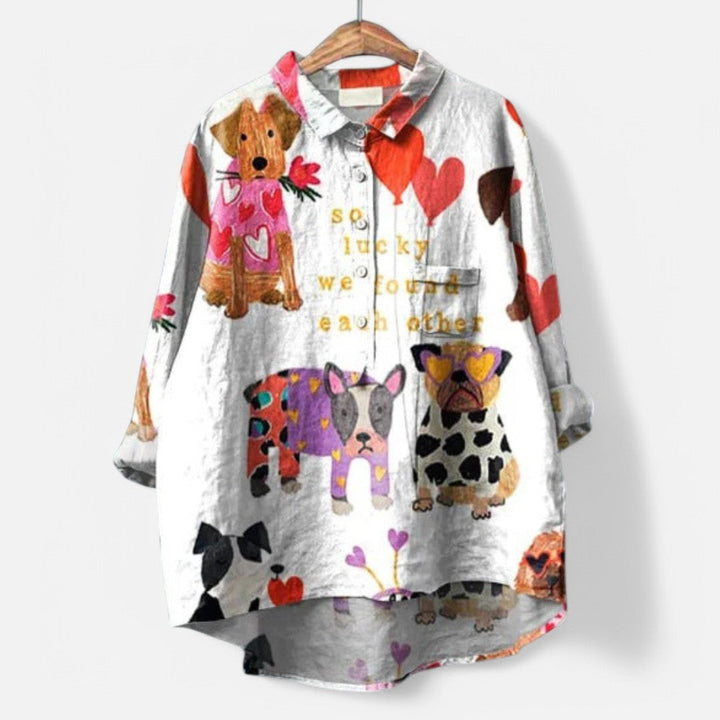 Frida Dog Mama | Stylish Modern Blouse Featuring Artistic Prints