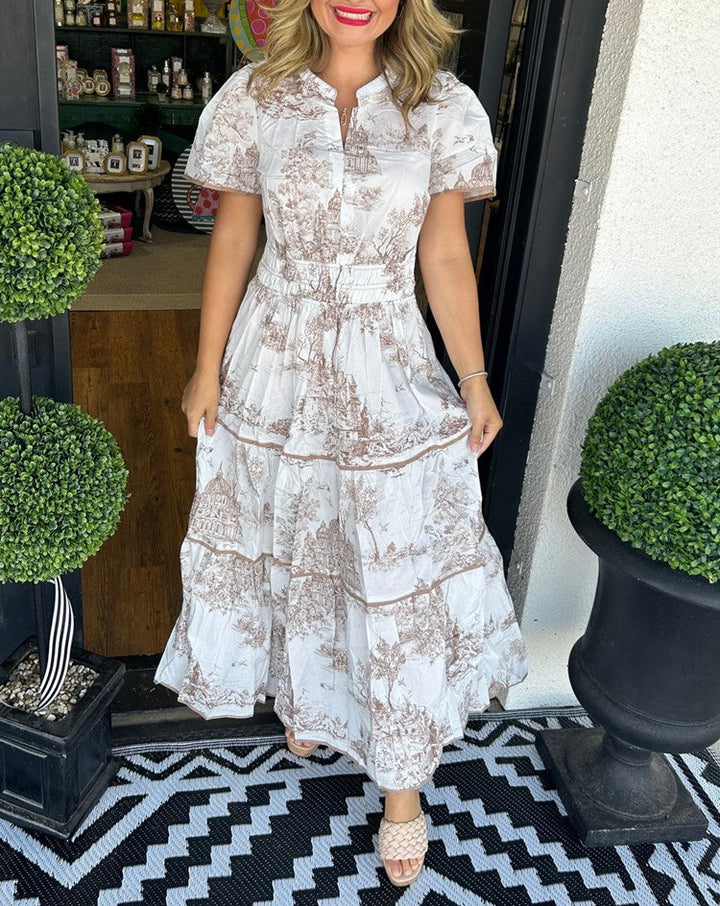Flori – Ruched Print Tiered Maxi Dress