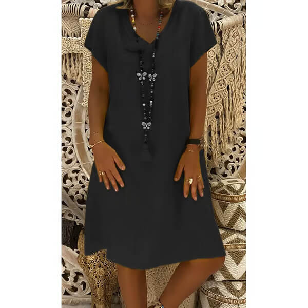 Cassie | Casual V-Neck Linen Midi Dress