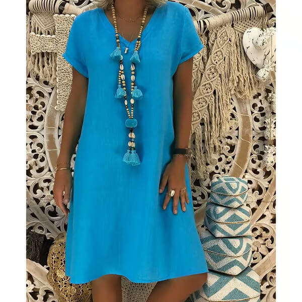 Cassie | Casual V-Neck Linen Midi Dress