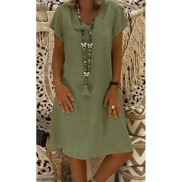 Cassie | Casual V-Neck Linen Midi Dress