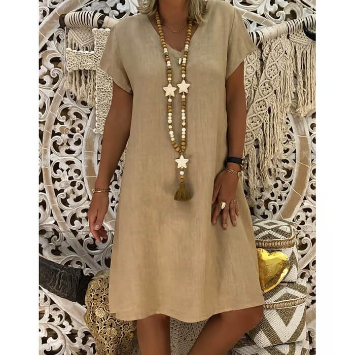 Cassie | Casual V-Neck Linen Midi Dress