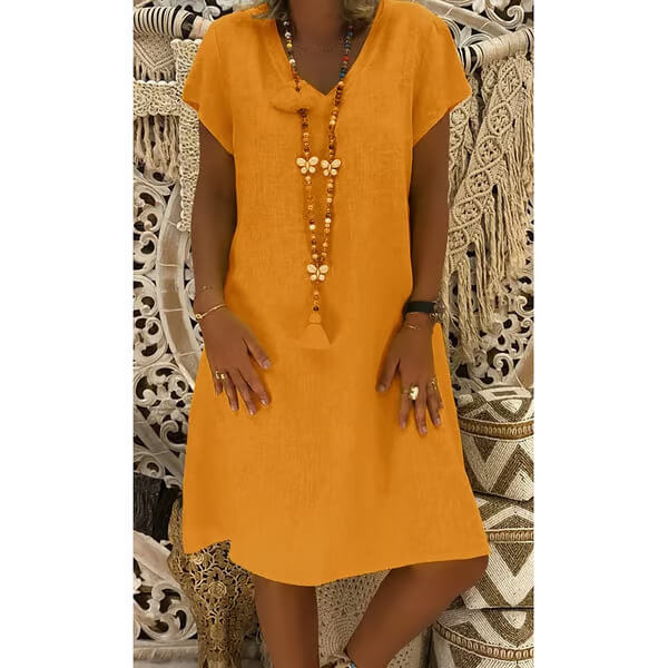 Cassie | Casual V-Neck Linen Midi Dress