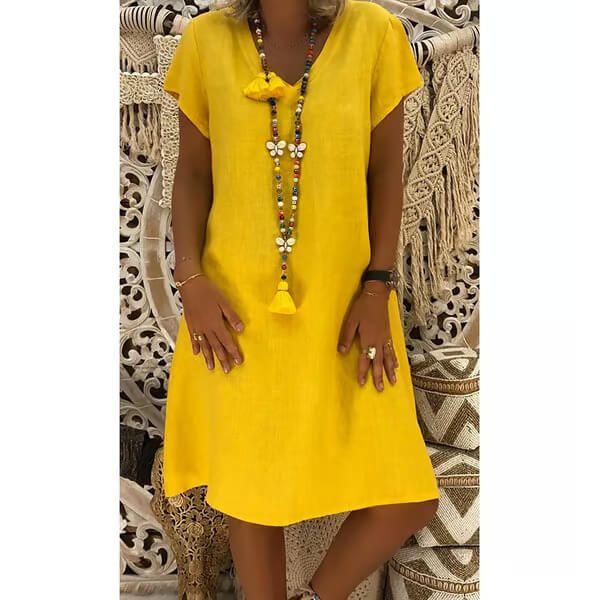 Cassie | Casual V-Neck Linen Midi Dress
