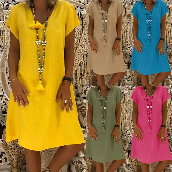 Cassie | Casual V-Neck Linen Midi Dress