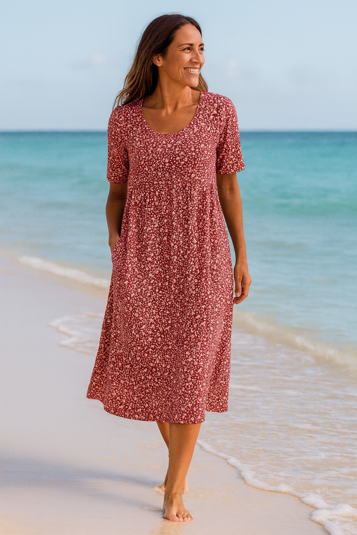Maribelle | Easygoing Floral Midi Dress - Perfect for Upper Arm & Tummy Coverage