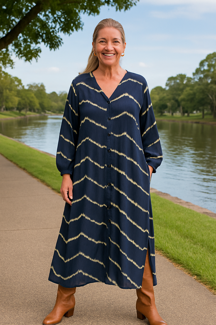 Selora | Boho Striped Comfort Dress - Tummy-Friendly Design