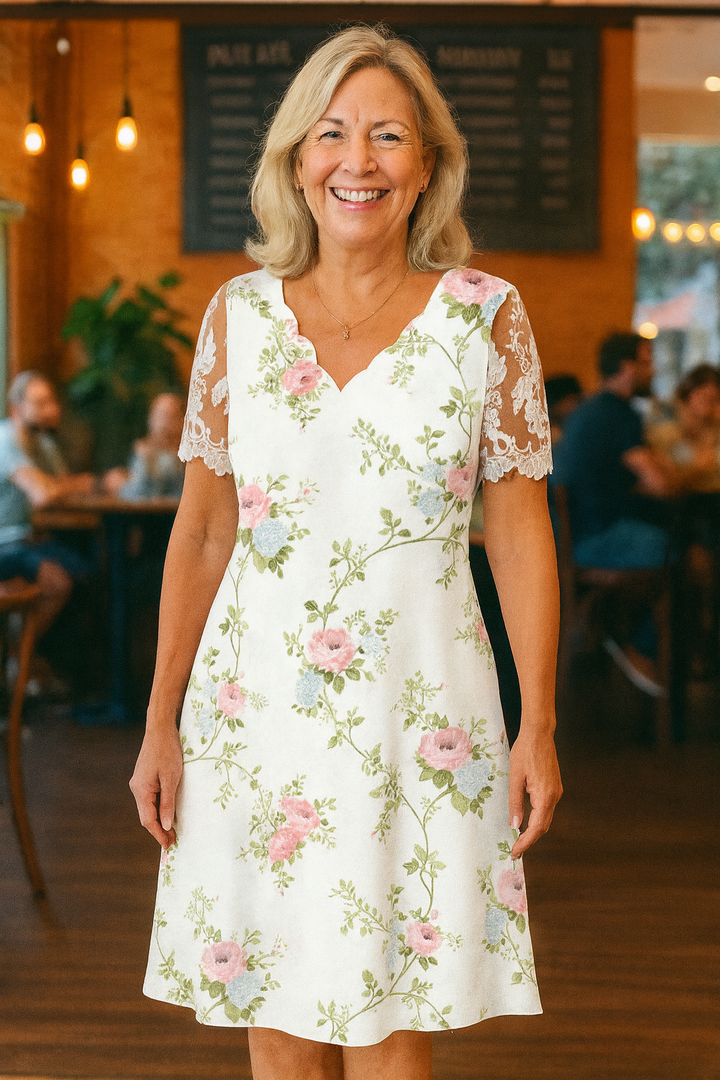 Adeline | Chic Midi Dress – Flattering Silhouette with Arm and Tummy Coverage