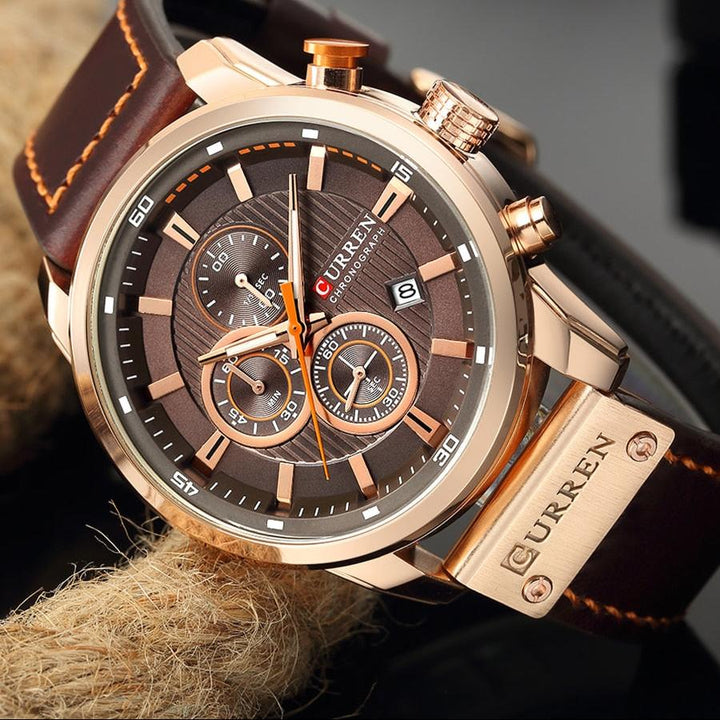 Sleek Leather-Banded Quartz Watch