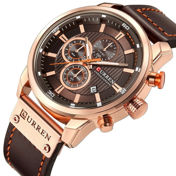 Sleek Leather-Banded Quartz Watch