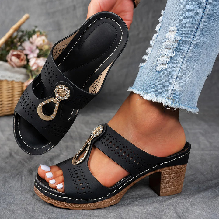 Justine Comfort Rhinestones Heel Sandals