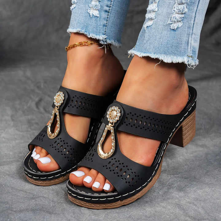 Justine Comfort Rhinestones Heel Sandals