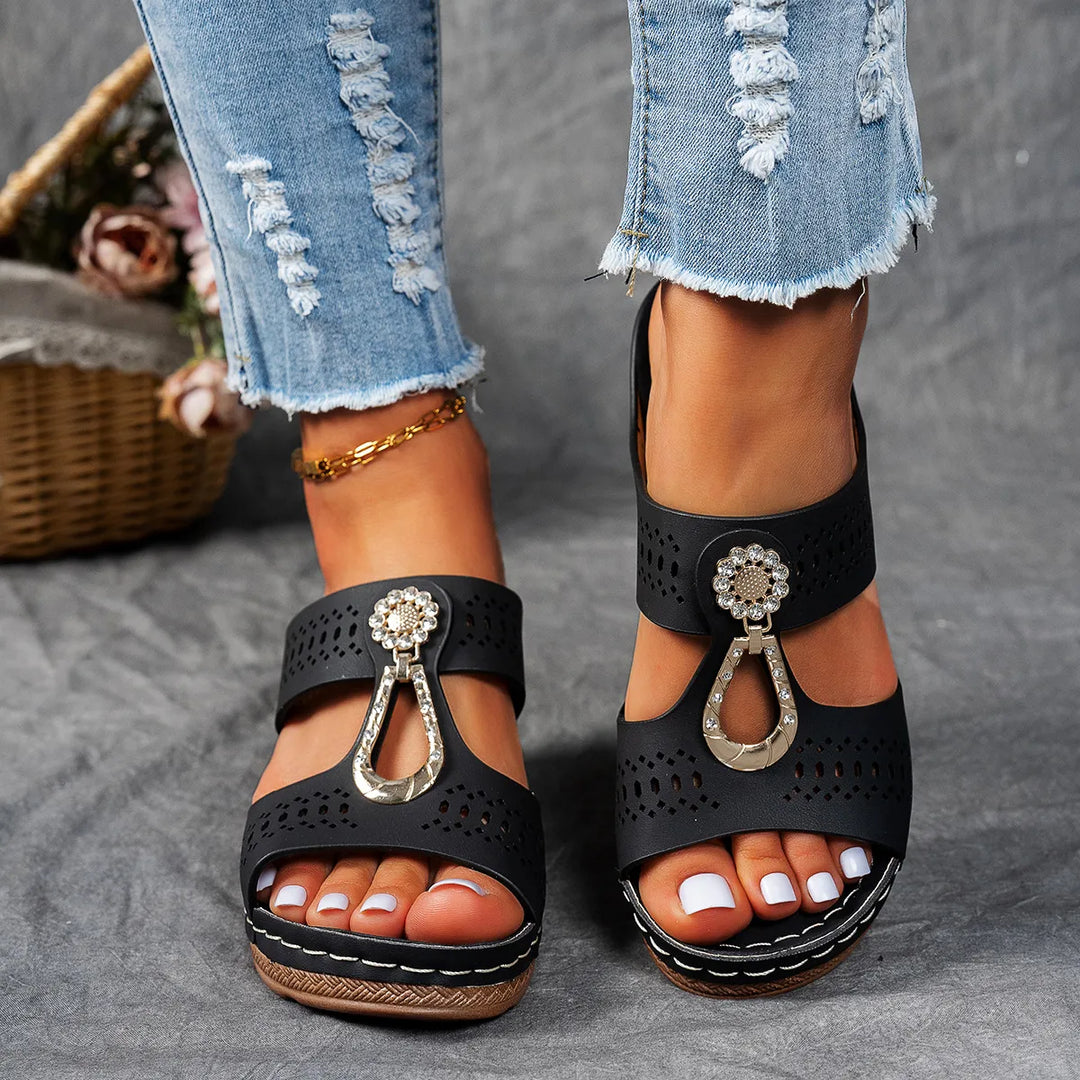 Justine Comfort Rhinestones Heel Sandals
