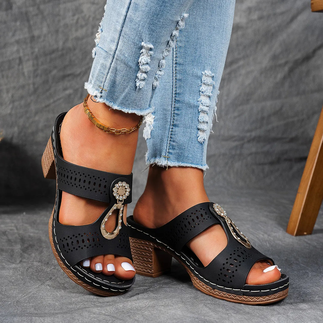 Justine Comfort Rhinestones Heel Sandals